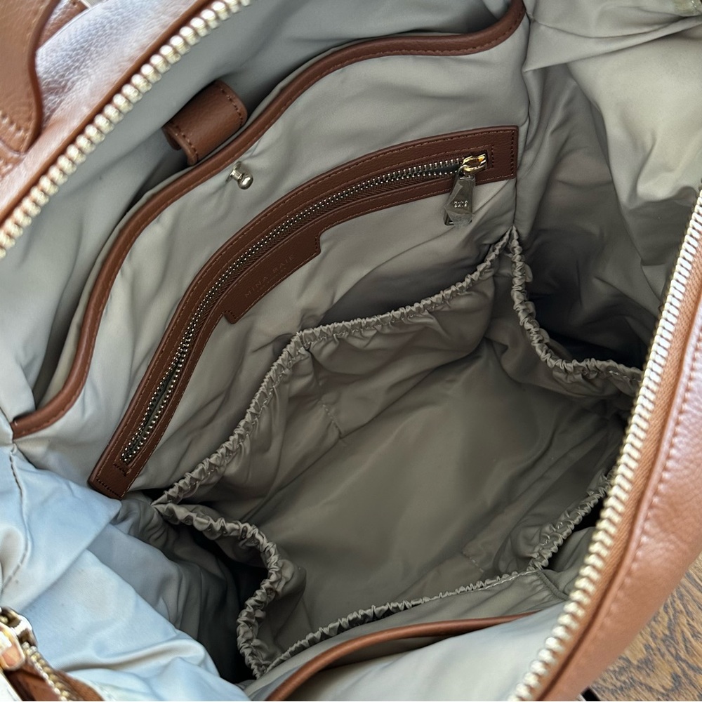 Mina Baie Stevie Terra Tan Vegan Leather Backpack Shoulder Diaper Bag + Add-Ons - Picture 12 of 14